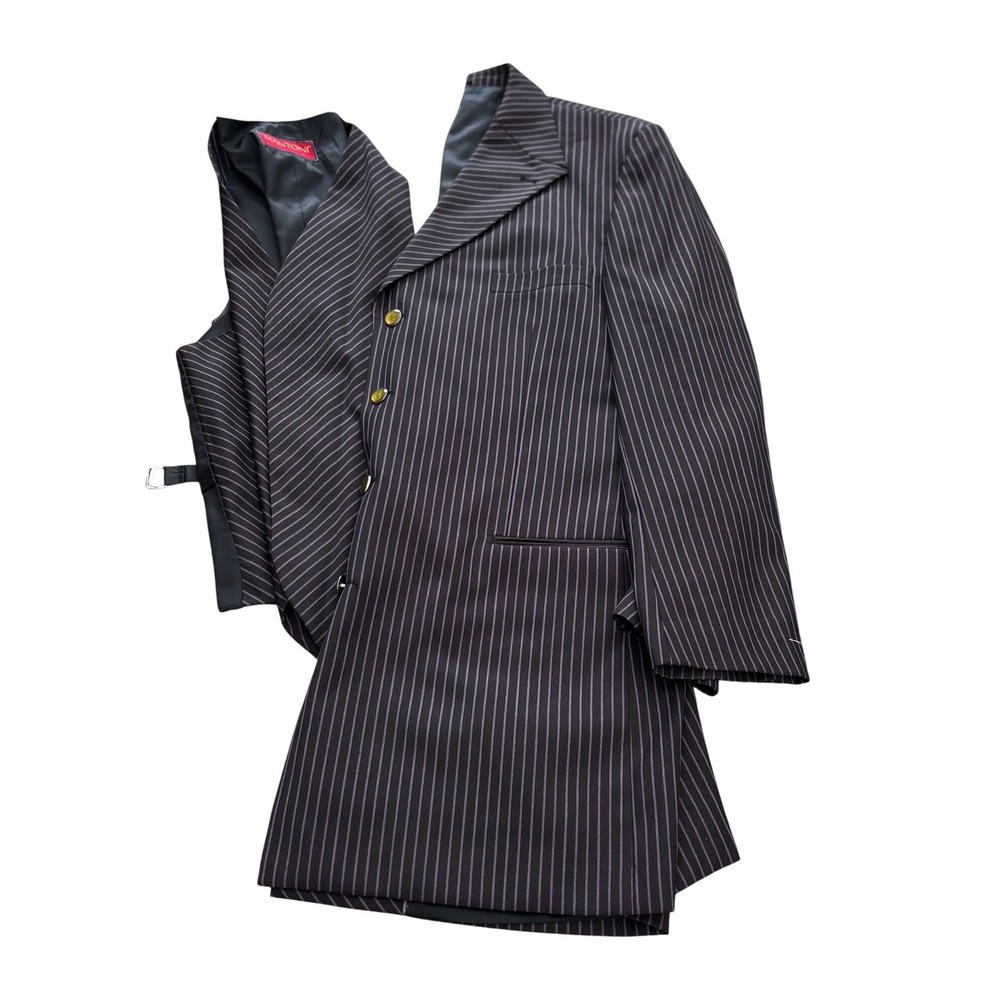 Mantoni Milan Italy Super 140S Virgin Wool Pinstripe Blazer and Vest Set 48R